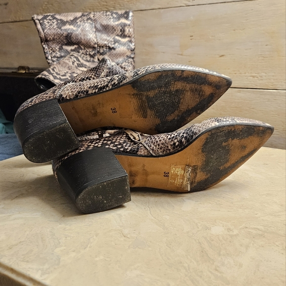 River island block heel thigh knee high slouch snakeskin boots - Picture 15 of 15